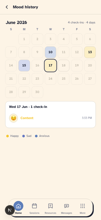 Client mood check-in on a phone